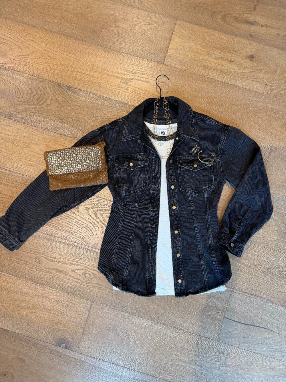 Zara Black Washed Denim Fitted Shirt Jacket Shacket Size - M